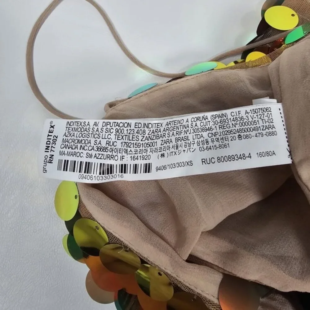 NWOT ZARA Metallic‎ Gold SEQUIN Crop TOP Thin Straps 9406/103 Size XS - Picture 15 of 16